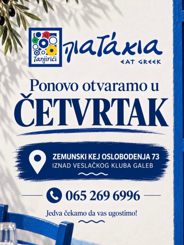 Najava otvaranja Taverne Piatakia na Keju oslobođenja 73, iznad Veslačkog kluba Galeb
